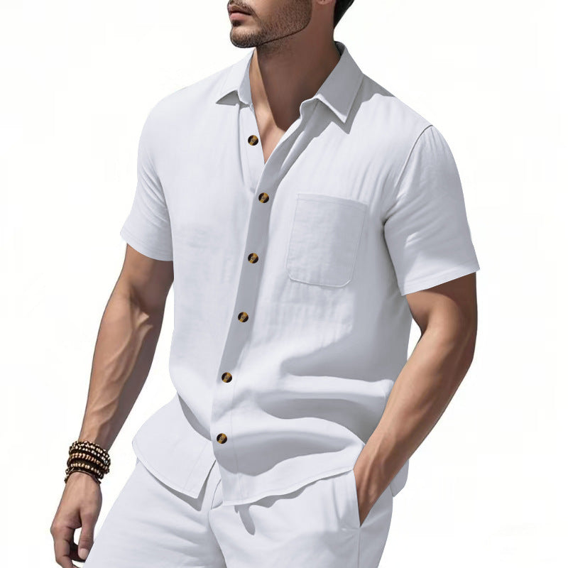 Solid-color Plus-size Casual Short-sleeve Shirt For Men