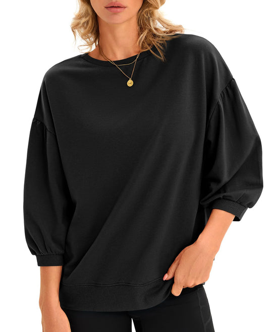 Fisoew Womens Puff Sleeve Sweatshirts Casual Crewneck Sleeve Loose Fit Fall Pullover Tops