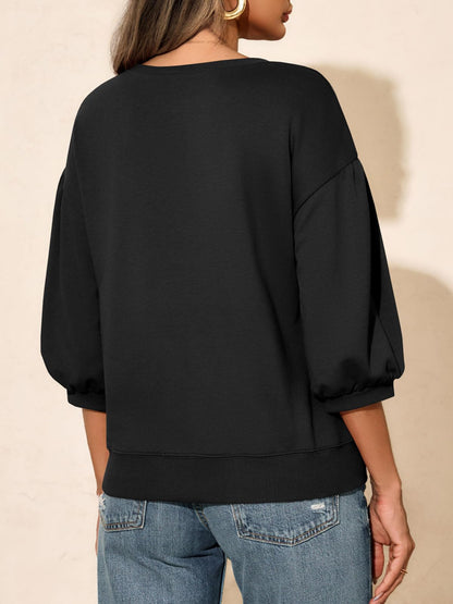 Fisoew Womens Puff Sleeve Sweatshirts Casual Crewneck Sleeve Loose Fit Fall Pullover Tops