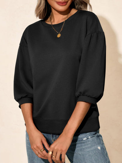 Fisoew Womens Puff Sleeve Sweatshirts Casual Crewneck Sleeve Loose Fit Fall Pullover Tops