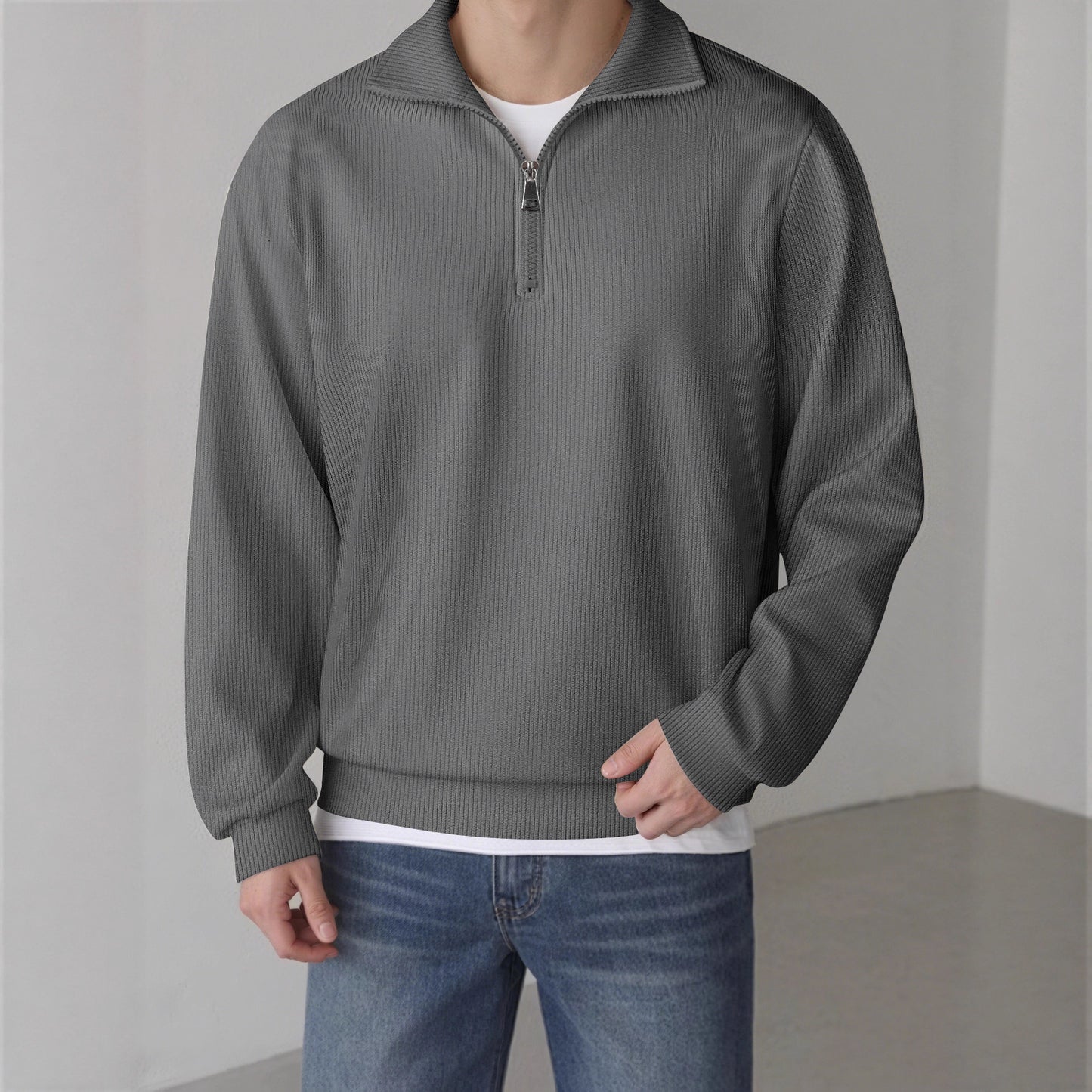 Mens Loose-fit Zip-up Long-sleeve Jacket