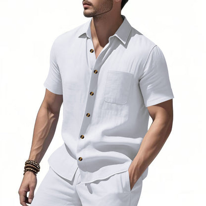 Solid-color Plus-size Casual Short-sleeve Shirt For Men