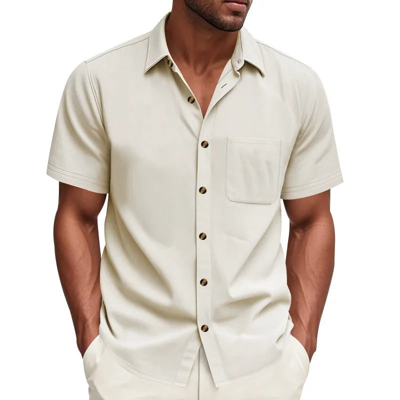 Solid-color Plus-size Casual Short-sleeve Shirt For Men