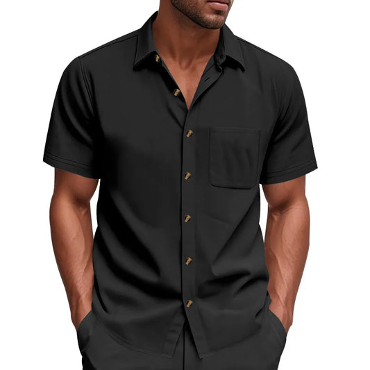 Solid-color Plus-size Casual Short-sleeve Shirt For Men