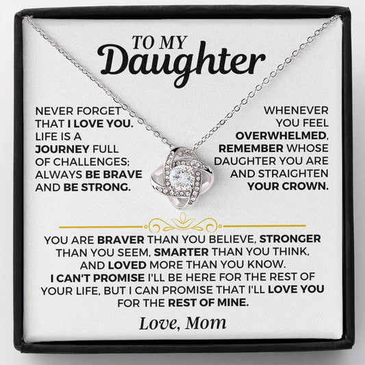 "NEVER FORGET THAT I LOVE YOU" - Necklace Gift for Your Daughter From Mom - Premium Love Knot Necklace