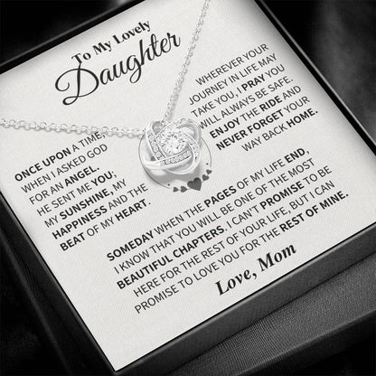 Daughter Necklace from Mom “Once Upon a Time I Asked God for an Angel” – Gift for Daughter From Mom - Premium Love Knot Necklace