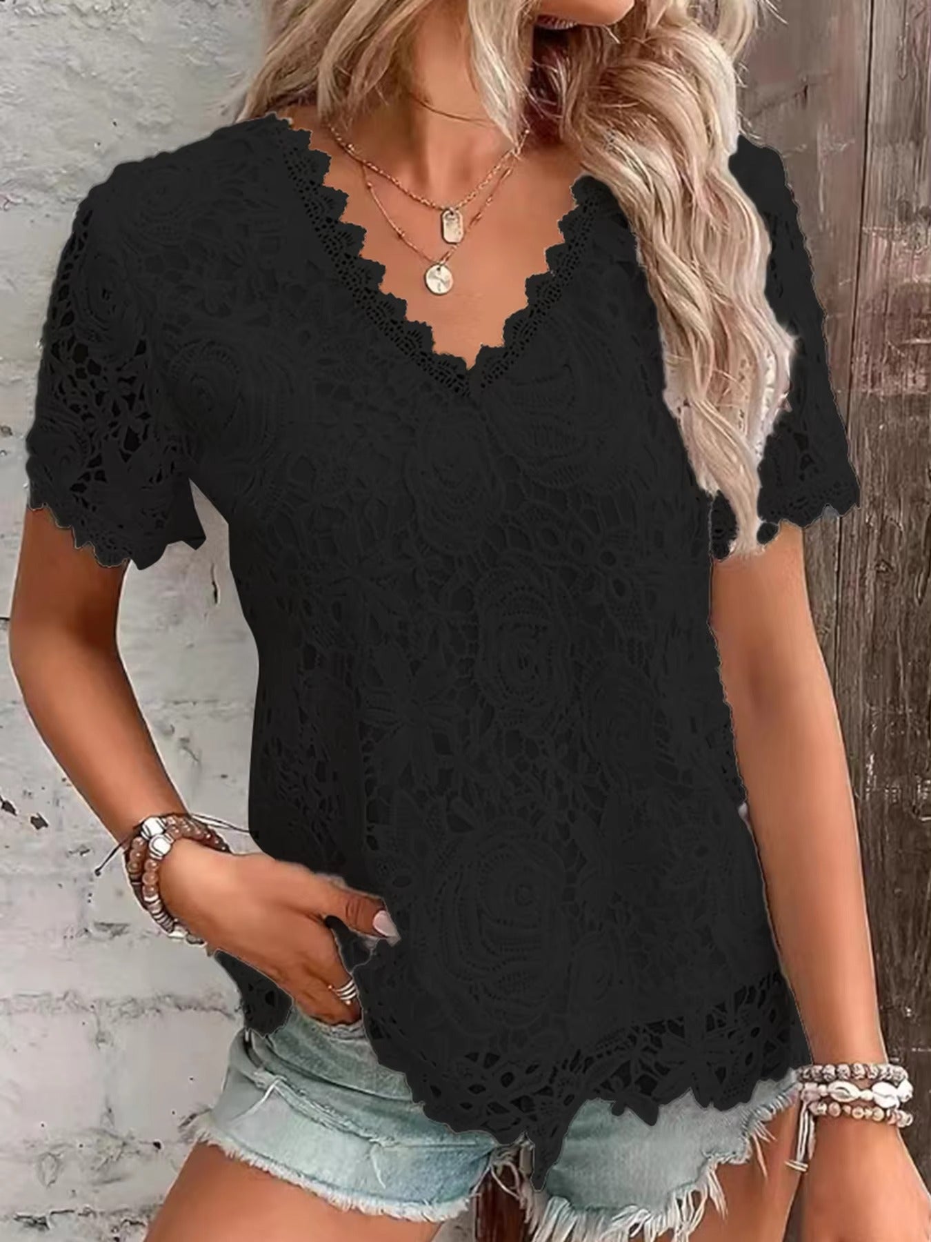 Elegant Lace V-Neck White Blouse for Women