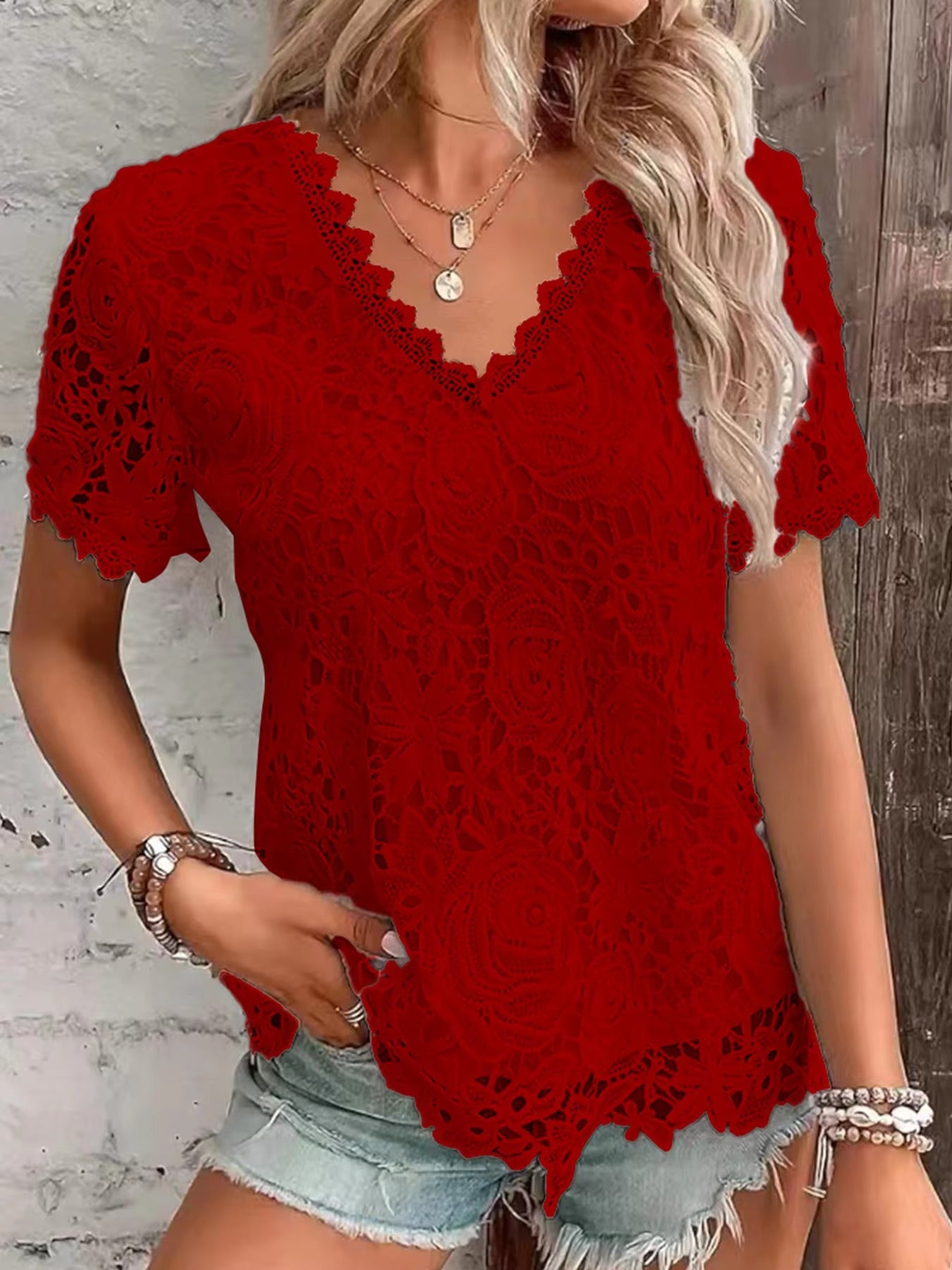 Elegant Lace V-Neck White Blouse for Women