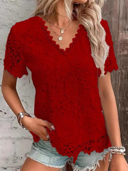 Elegant Lace V-Neck White Blouse for Women