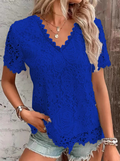 Elegant Lace V-Neck White Blouse for Women