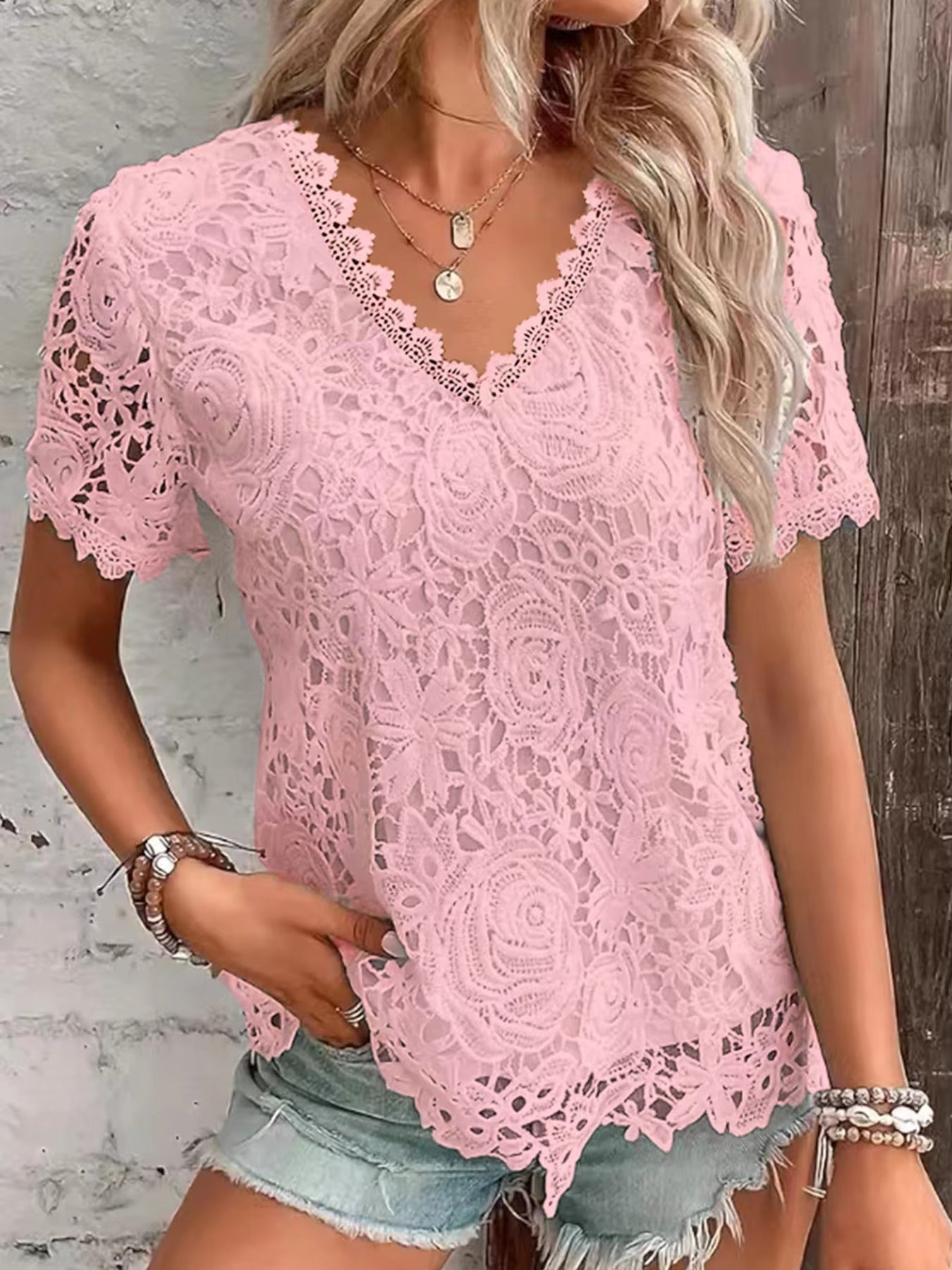 Elegant Lace V-Neck White Blouse for Women